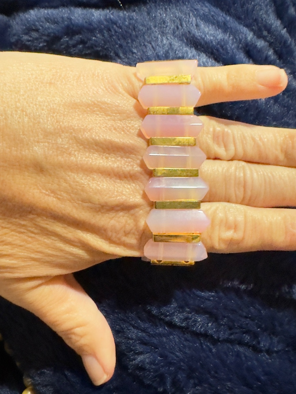 Rustic Cuff Pink Opalized Bar Stretch Bracelet with Gold Accents